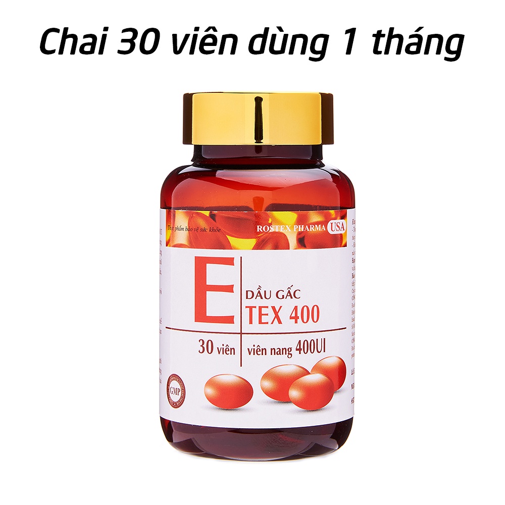 Viên uống đẹp vitamin e đỏ 400 iu, dầu gấc, nha đam HDPHARMA giảm nám sạm da - 30 viên [E Tex 400 Chai]