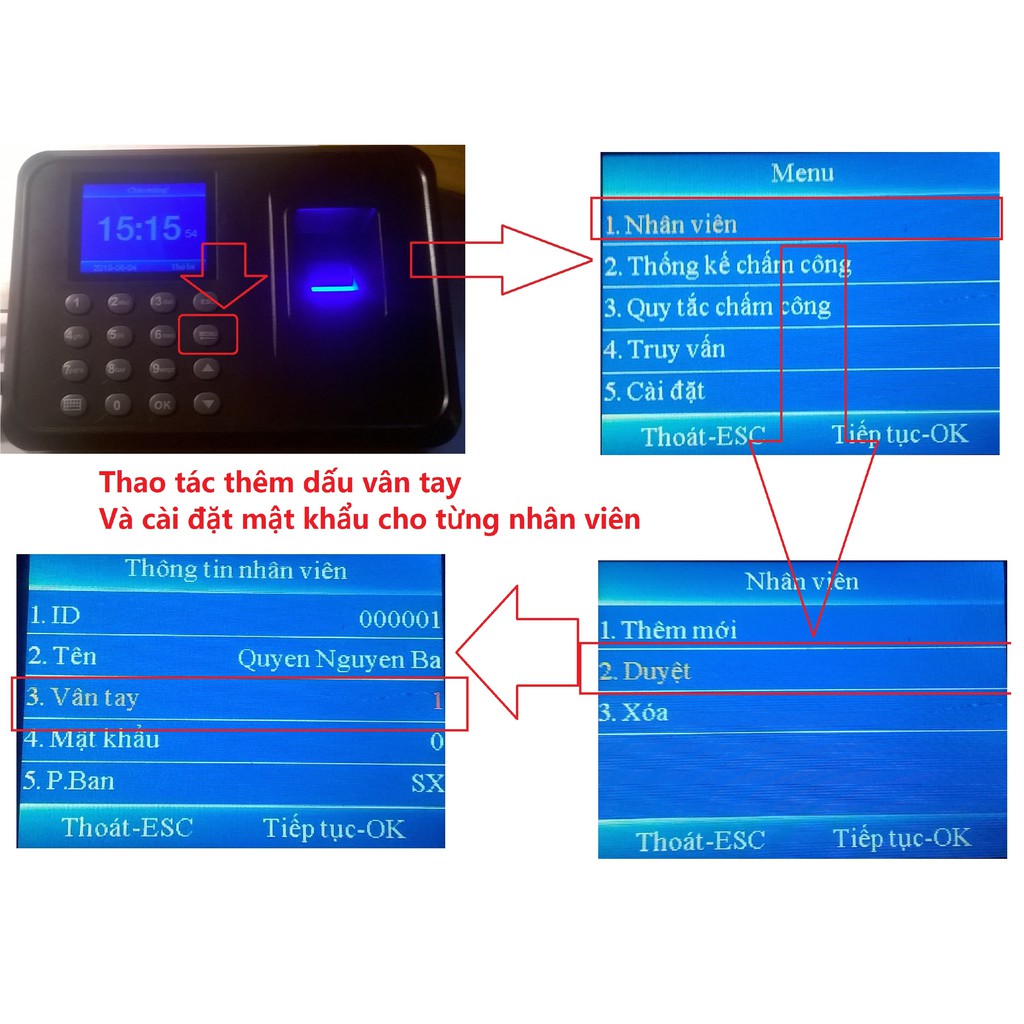 Máy Chấm Công Quét Vân Tay 911(Tặng USB 8GB + Video hướng dẫn sử dụng) (100% Tiếng Việt)