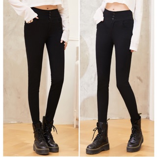 Quần kaki skinny big size lưng cao cài 3 nút màu đen size 70-90kg