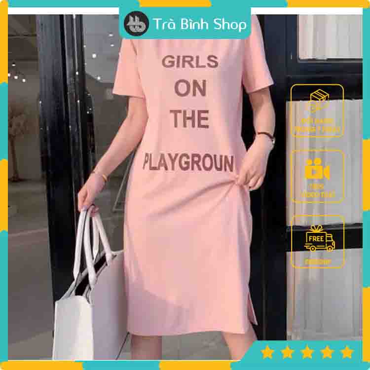 Đầm Dáng Dài , Váy Suông Dài Nữ Họa Tiết In Chữ Girl Chất Thun Cotton Hàng VNXK