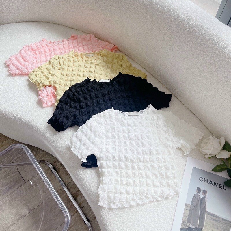 áo kiểu chất xốp cổ tròn ngắn tay túi zip xin sò