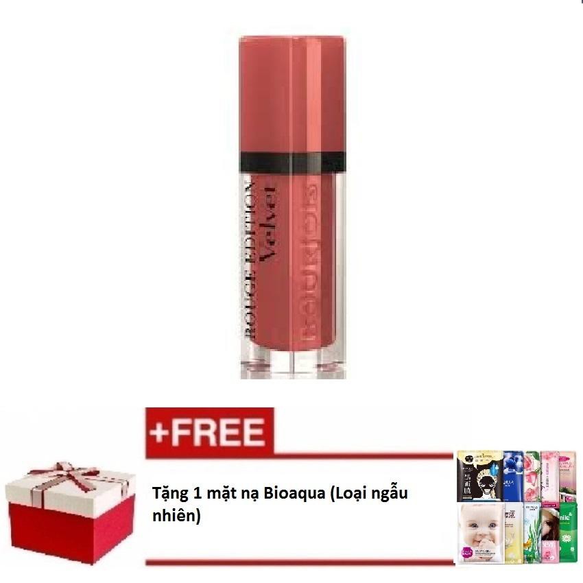 Son lì dạng nước Bourjois Rouge Edition Velvet Lipstick #04 Peach Club 7.7ml + Tặng 1 mặt nạ Bioaqua (Loại ngẫu nhiên)