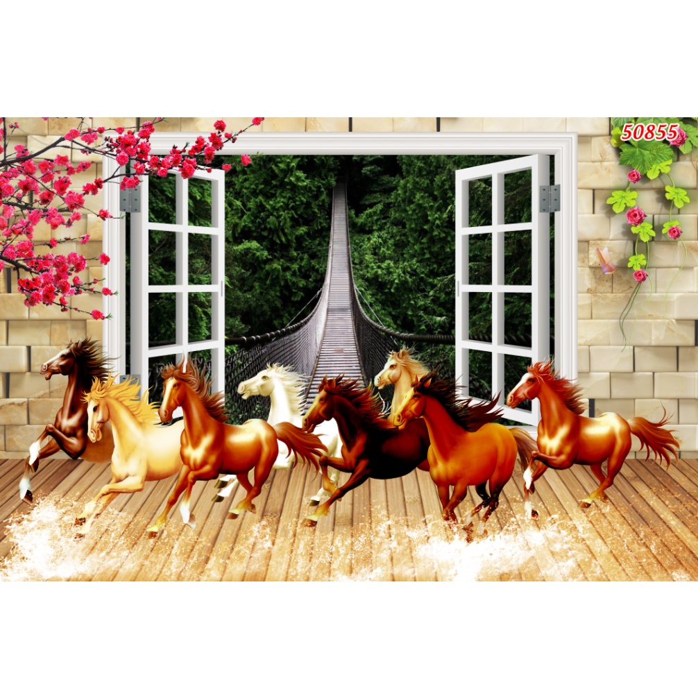 Tranh dán tường 3D khung cửa sổ phong cảnh