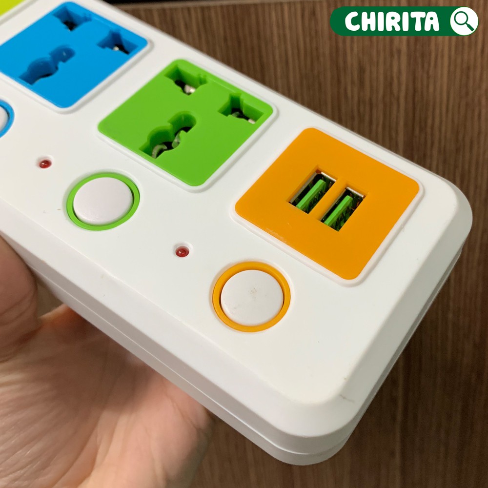 Ổ Cắm Điện Đa Năng Có Cổng USB 4 Phích Cắm 3 Chấu Loại Tốt  CYX 325U - Ổ Cắm Thông MInh Có 2 cổng Sạc USB