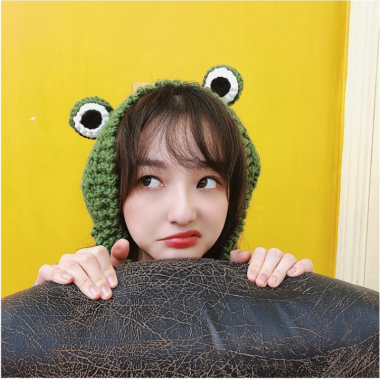 Mũ len dệt kim trùm tai tạo hình chú ếch xinh xắn dành cho nữ