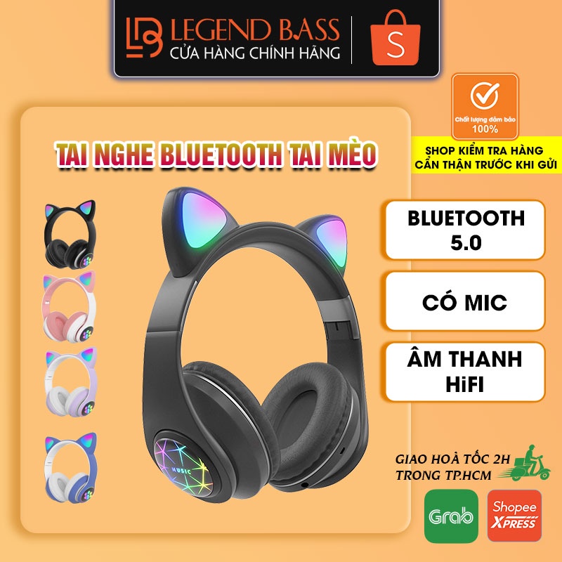 [Sẵn Hàng] Tai Nghe Chụp Tai Bluetooth Tai Mèo Dễ Thương, Có Mic Chơi Game Bass Cực Ấm Tai Nghe Học Online Cao Cấp