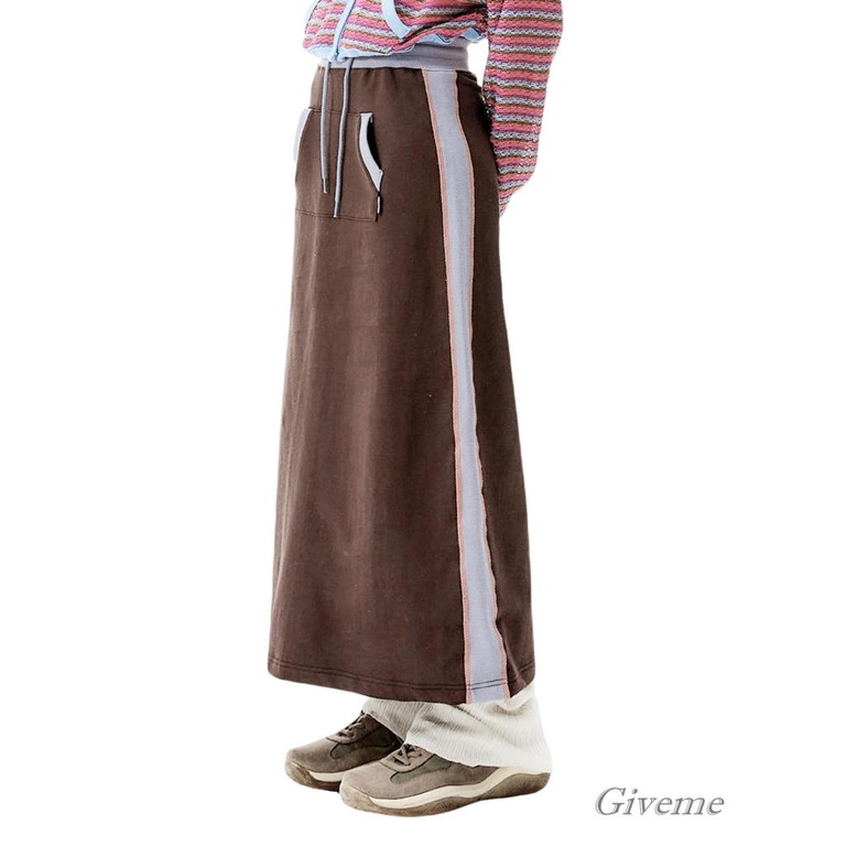 Chân Váy Dài Chữ A Lưng Thun Phối Túi Màu Sắc Tương Phản Phong Cách Cổ Điển Dành Cho Nữ