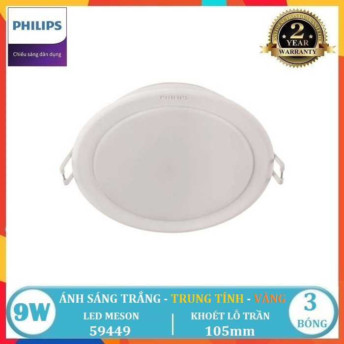 BỘ 3 - BỘ ĐÈN LED ÂM TRẦN PHILIPS MESON G3 9W ( 59449 ) DOWNLIGHT DẠNG TRÒN ( 3 MÀU LỰA CHỌN TRẮNG & TRUNG TÍNH & VÀNG )