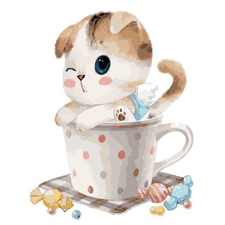 Tranh sơn dầu số hóa tự tô màu theo số có khung - [135] MÈO CANDY (40*50)