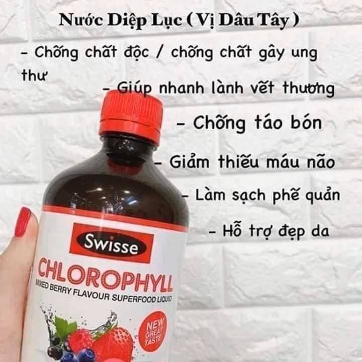 Nước diệp lục swisse chlorophyll 500ml Úc giúp bổ máu, tăng hệ miễn dịch, nhanh lành vết thương Healthy care quatangme