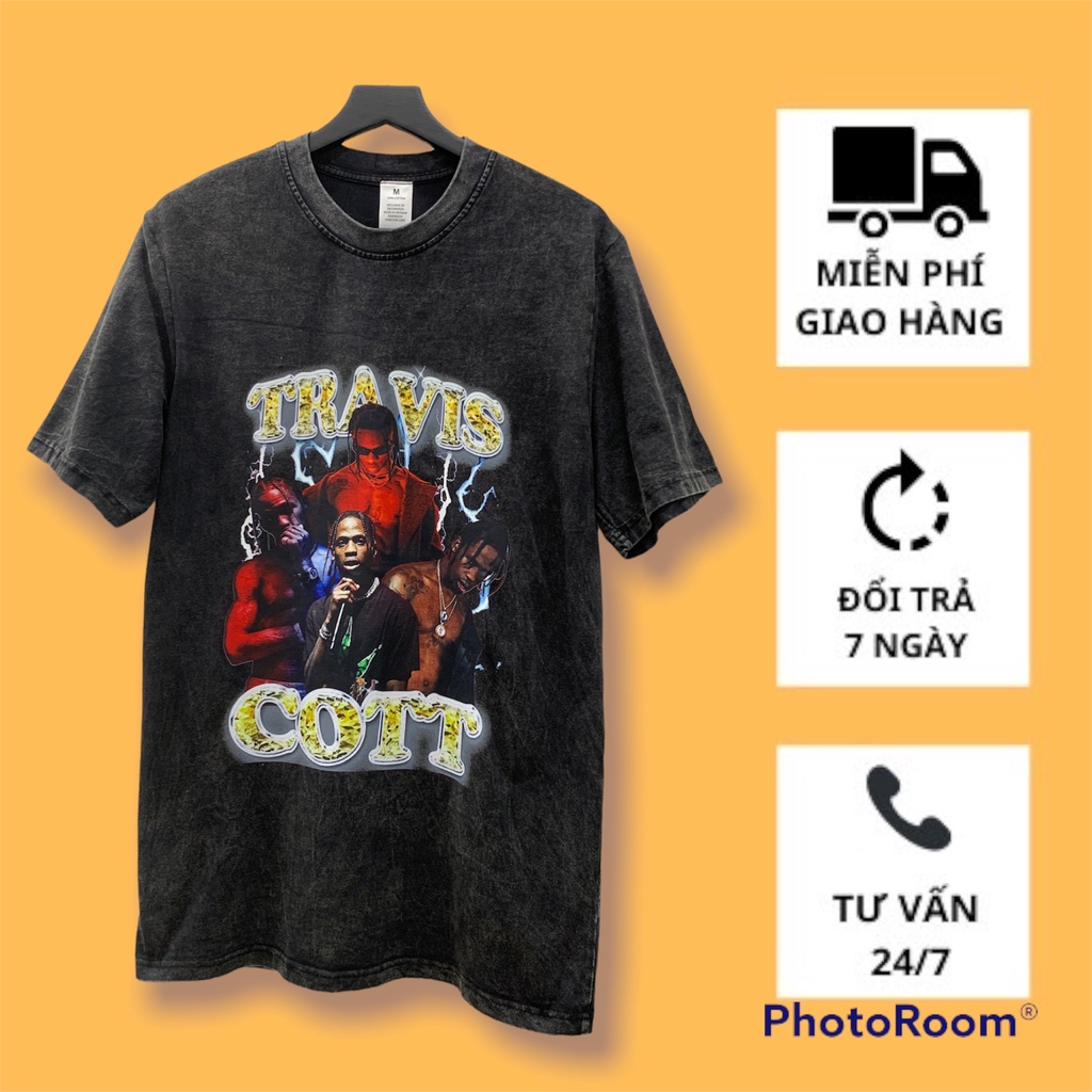 Áo thun Wash loang Travis Scott 7, Tee Rapper unisex nam nữ form rộng oversize chất liệu Cotton, 97 Northside