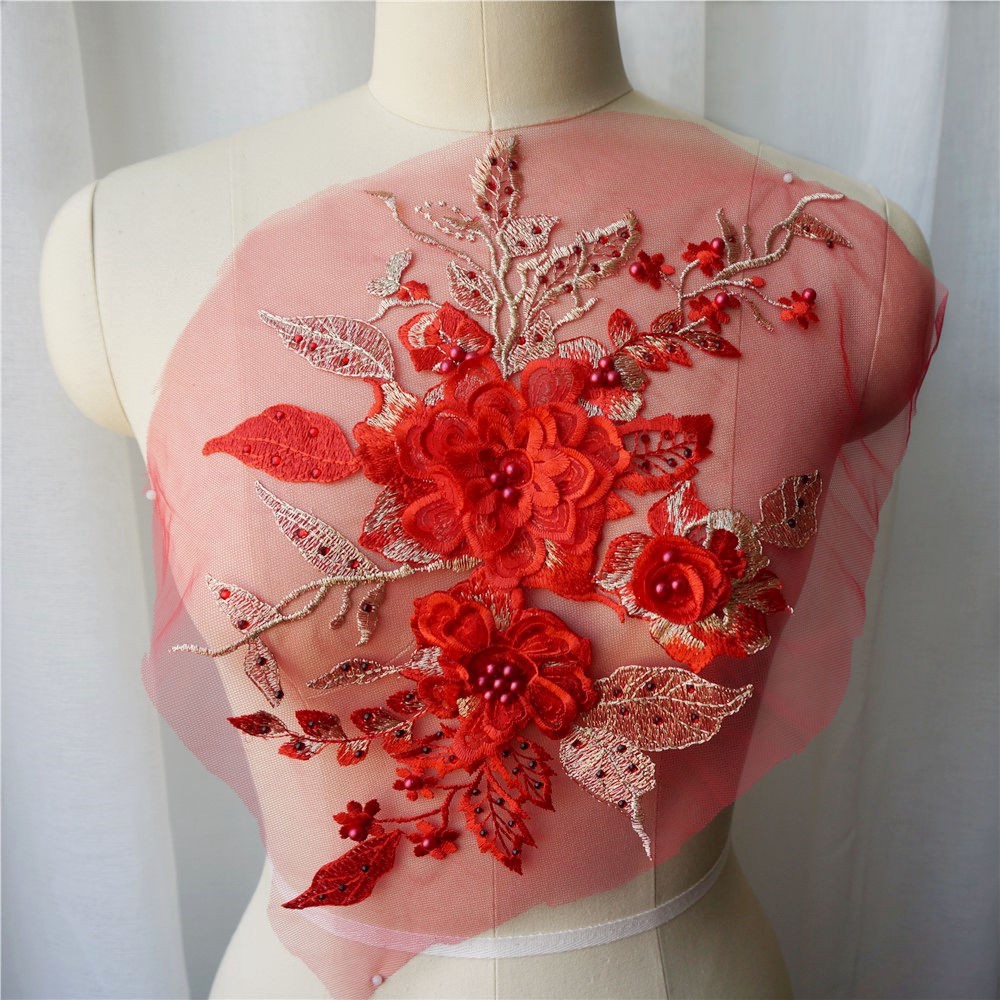 Miếng Vải Tuyn Thêu Ren Đính Hạt Dùng May Váy Cưới diy