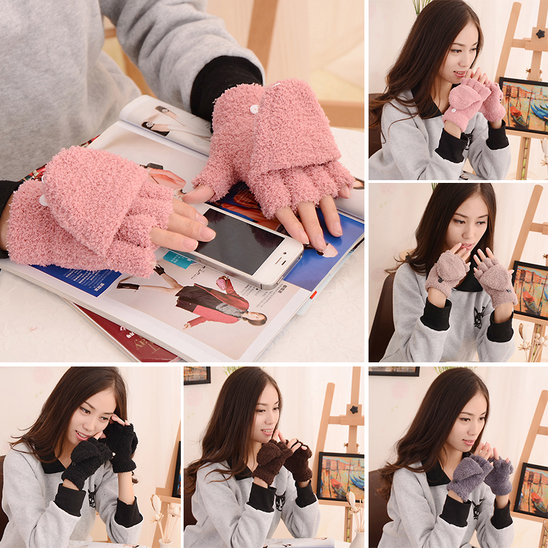 Găng Tay Lông Dày Hở Ngón Dễ Thương Cho Nữ