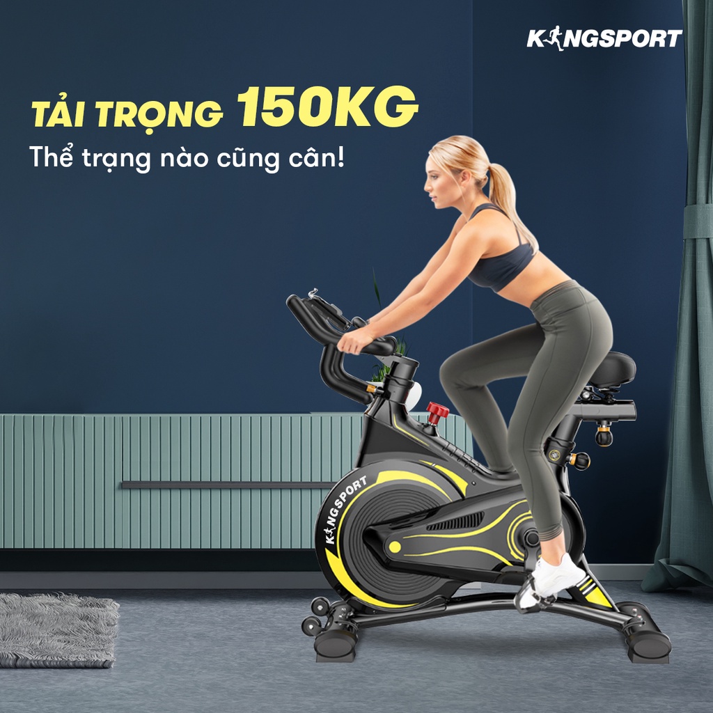 Xe đạp tập thể dục tại nhà Kingsport BK-5804 tải trọng tối đa 150kg, có đồng hồ thông minh đo thông số khi tập luyện