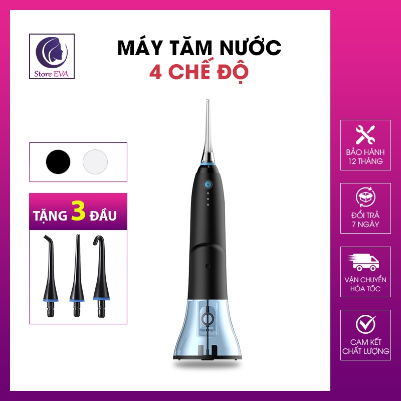 Tăm Nước Máy Tăm Nước Cầm Tay Vệ Sinh Răng Miệng Cá Nhân, 4 Chế Độ, Tặng 3 Đầu Xịt Bảo Hành [6 Tháng]