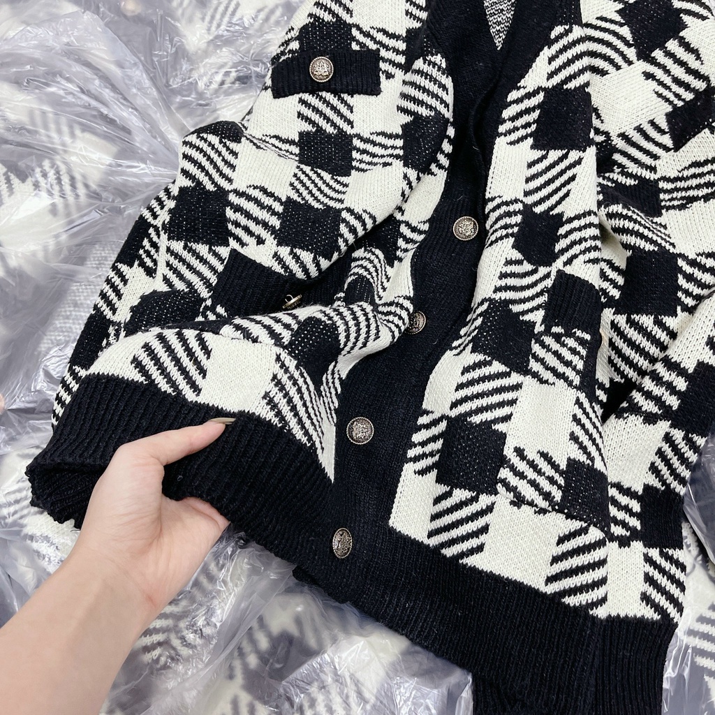 Áo khoác len cardigan nữ, áo len cadigan dáng dài kẻ caro siêu đẹp dành cho các nàng chất len dày dặn mặc cực ấm | BigBuy360 - bigbuy360.vn