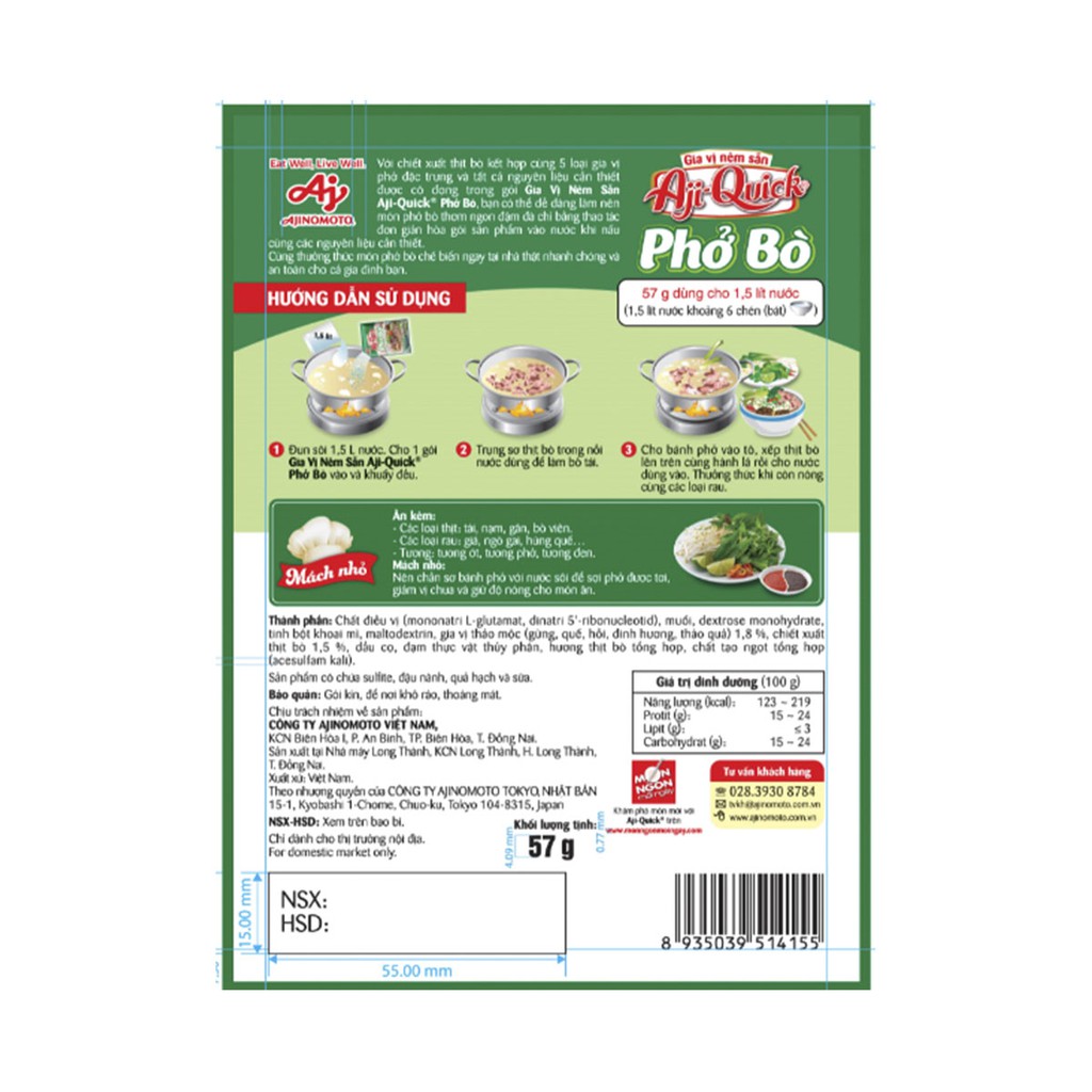 Lốc 6 gói Phở Bò Aji-Quick (57g x 6 Gói)