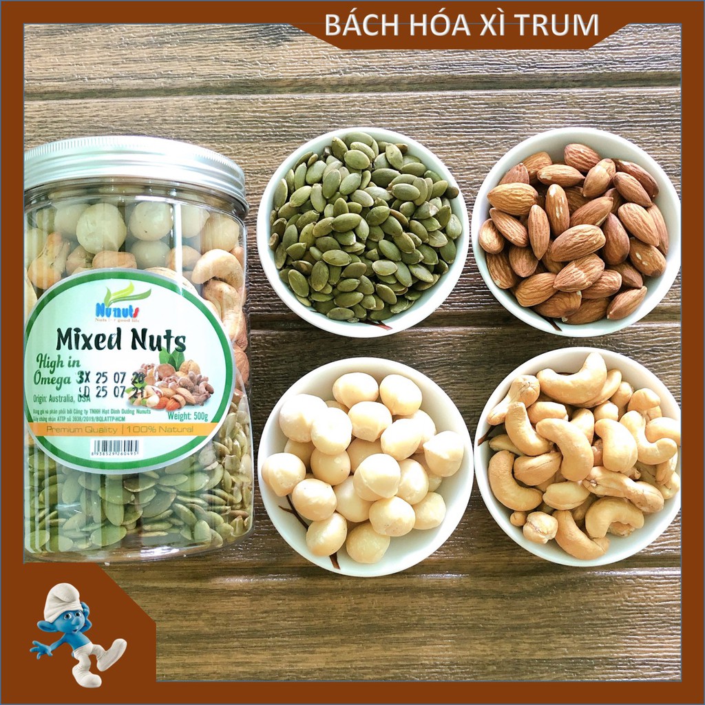 MIX 4 LOẠI HẠT DINH DƯỠNG ( HẠNH NHÂN , MACCA, HẠT ĐIỀU ĐIỀU, HẠT BÍ ) - Hộp 500GRAM