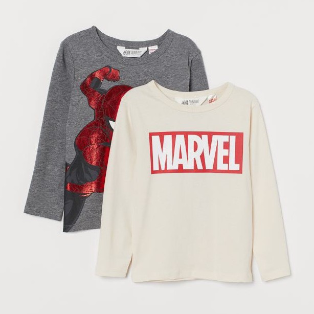 [Rẻ Vô Địch] Áo thun dài tay bé trai - Set 2 áo dài tay Spiderman Hm chất cotton cho bé trai size 2-10 tuổi