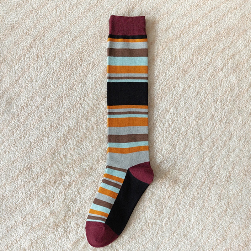 XIXI Vớ cotton cổ cao kẻ sọc màu sắc tương phản phong cách vintage cho nữ