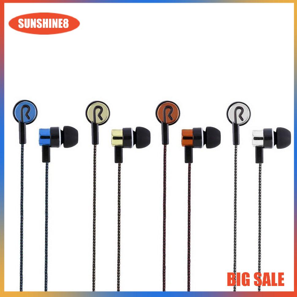 【SUN】Earphone Braided Wiring Super Bass In Ear Music Headphone HIFI Stereo Earbuds