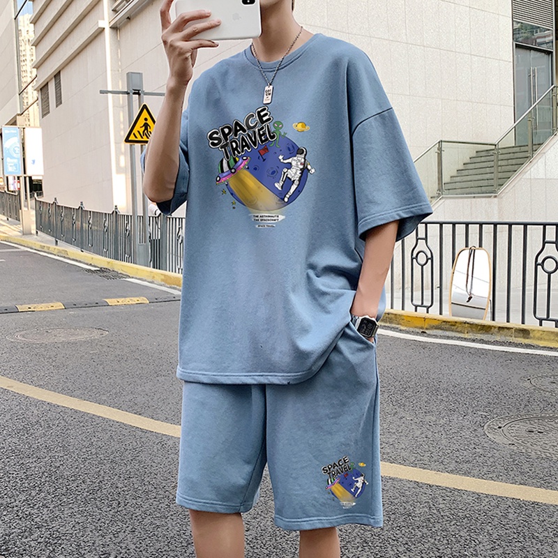Bộ Đồ Nam Mùa Hè Unisex Ngắn Tay Cổ Tròn Phối Quần Đùi Họa Tiết Thời Trang Zenkonu QA NAM 115