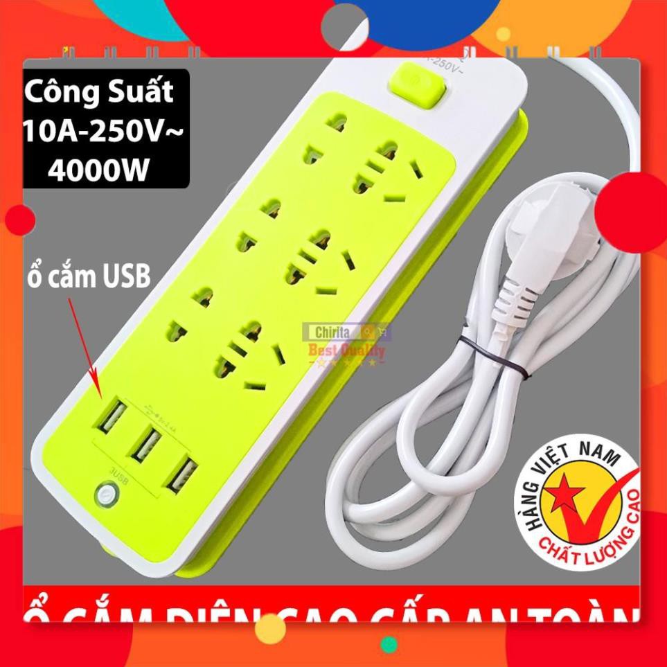 Ổ CẮM ĐIỆN ĐA NĂNG THÔNG MINH AN TOÀN CHỐNG GIẬT - Ổ CẮM ĐIỆN 6 PHÍCH CẮM 3 CỔNG USB SẠC NHANH TIỆN LỢI