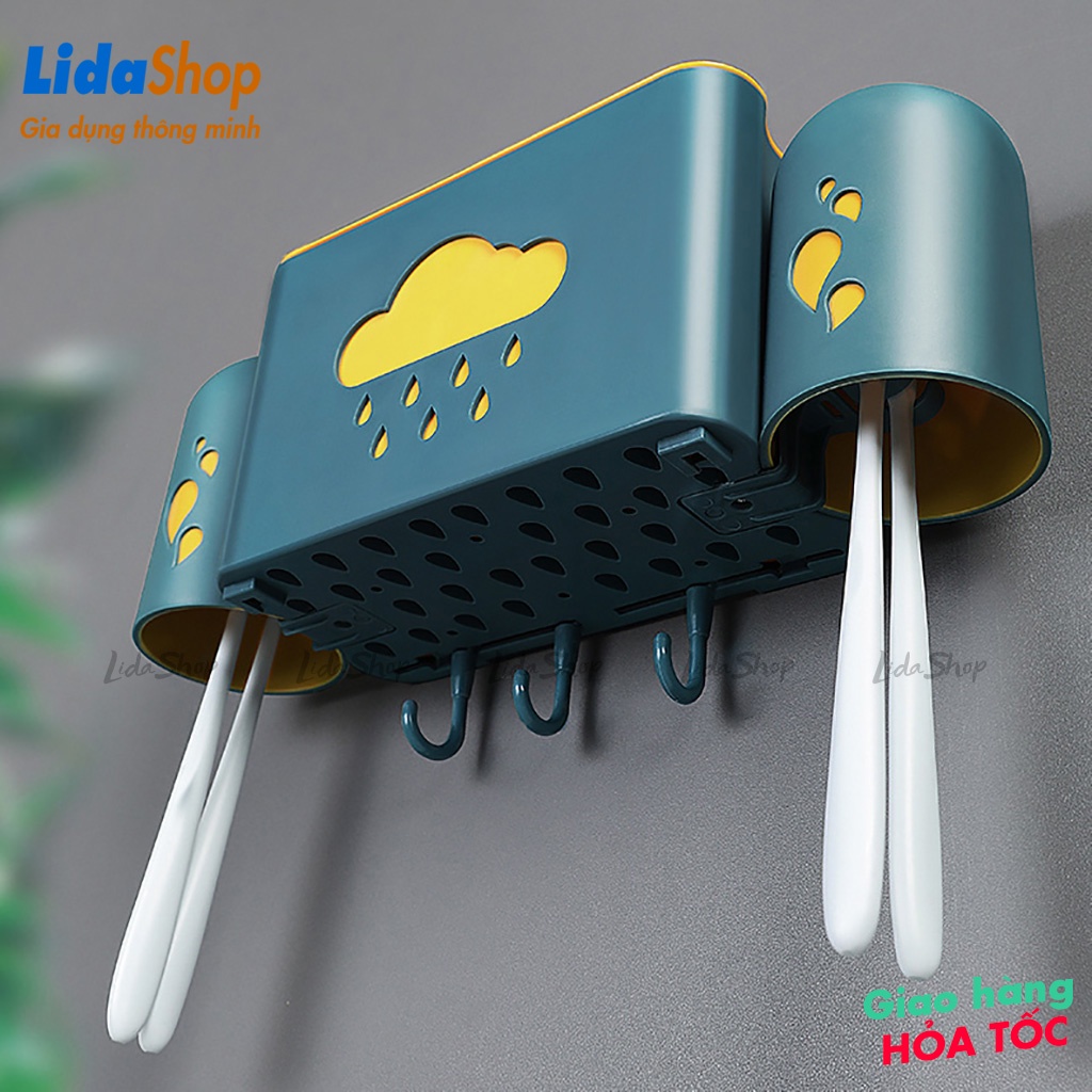 Giá để đồ nhà tắm dán tường LidaShop,  kệ đựng đồ nhà tắm đựng bàn chải kem đánh răng kèm 2 cốc _K189