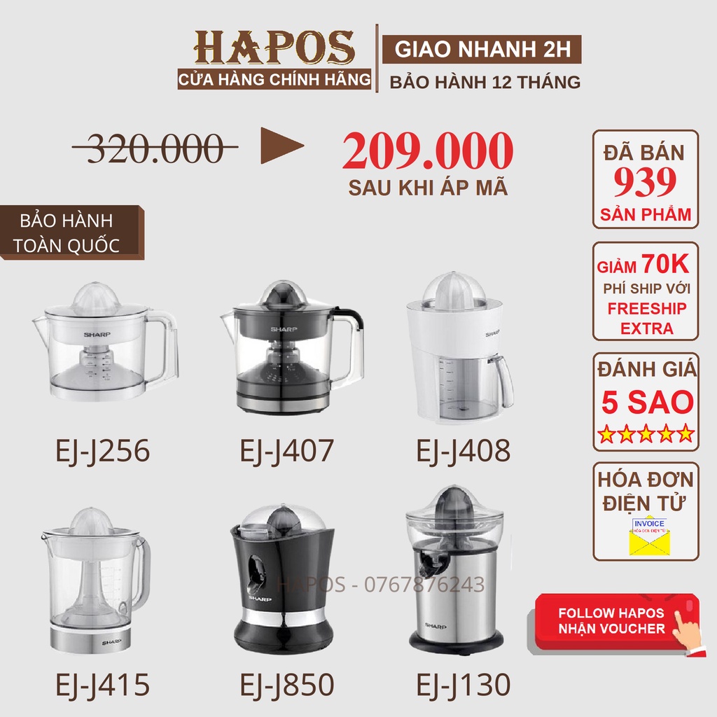 Máy Vắt Cam Sharp - Hàng Chính Hãng Bảo Hành 12 Tháng HAPOS Phân Phối