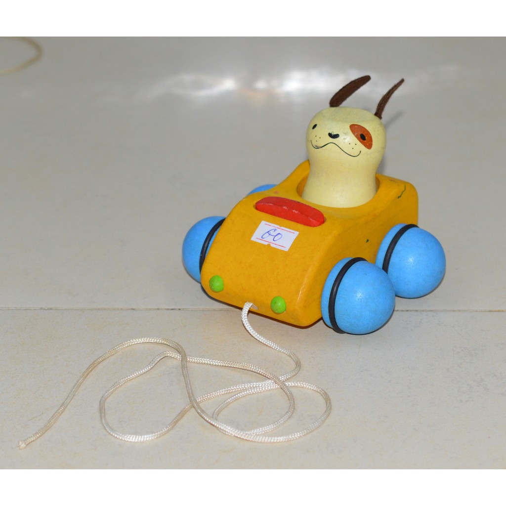 Hàng cũ - ĐỒ CHƠI GỖ - Xe chó gỗ kéo dây Plan Toys (Thailand)