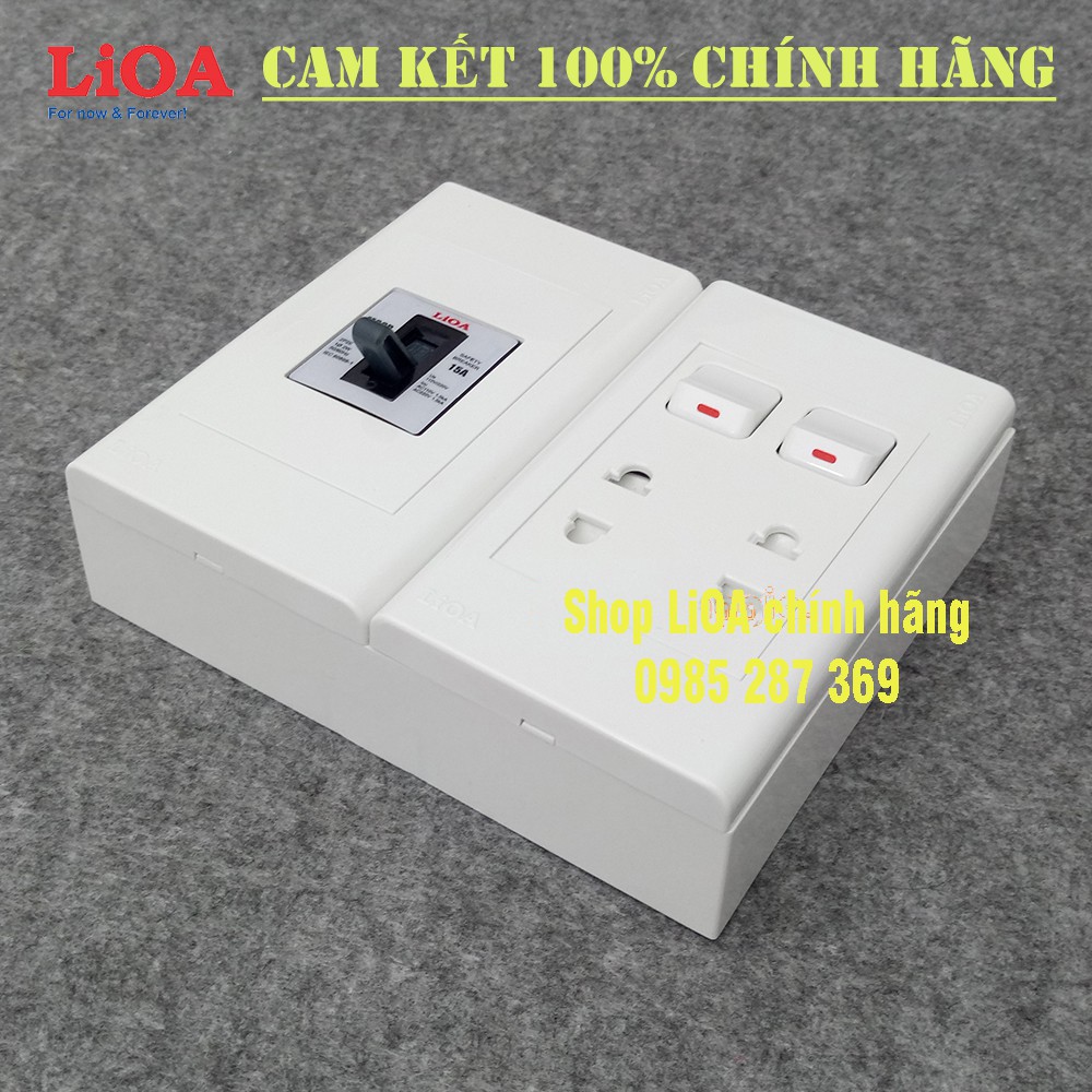 Combo ổ cắm điện LiOA có công tắc và cầu dao chống quá tải LẮP NỔI TƯỜNG [đã bao gồm đế]. Hàng chính hãng