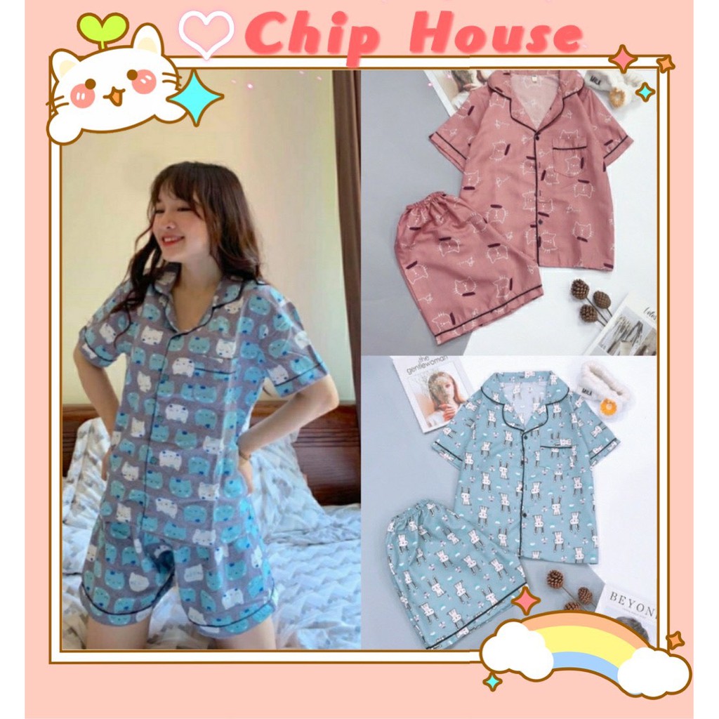 Bộ Ngủ Pijama Kate Cộc Tay ⚡FREESHIP50K⚡Mẫu Mới Quần Cộc Bộ Mặc Nhà Pizama Dễ Thương Thoải Mái Cực Yêu