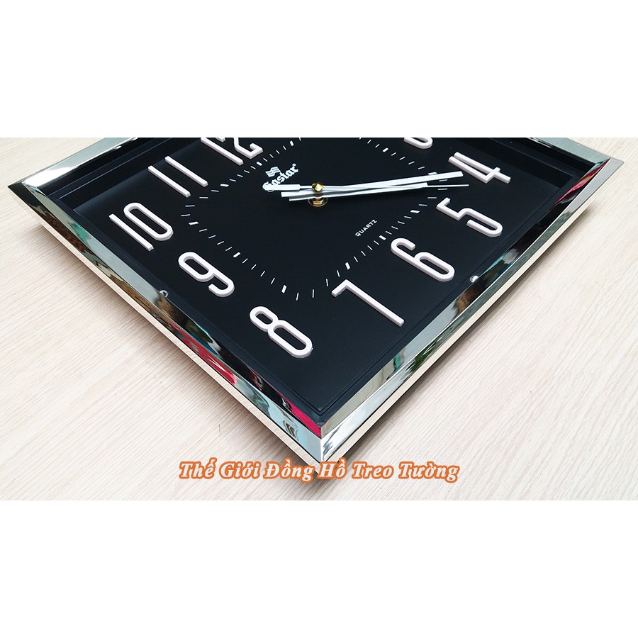 Đồng Hồ Treo Tường KIM TRÔI EASTAR Cao Cấp Vuông Viền Kim Tự Tháp – Số nổi 3D – Tặng Pin Maxell - Bảo Hành 1 Năm