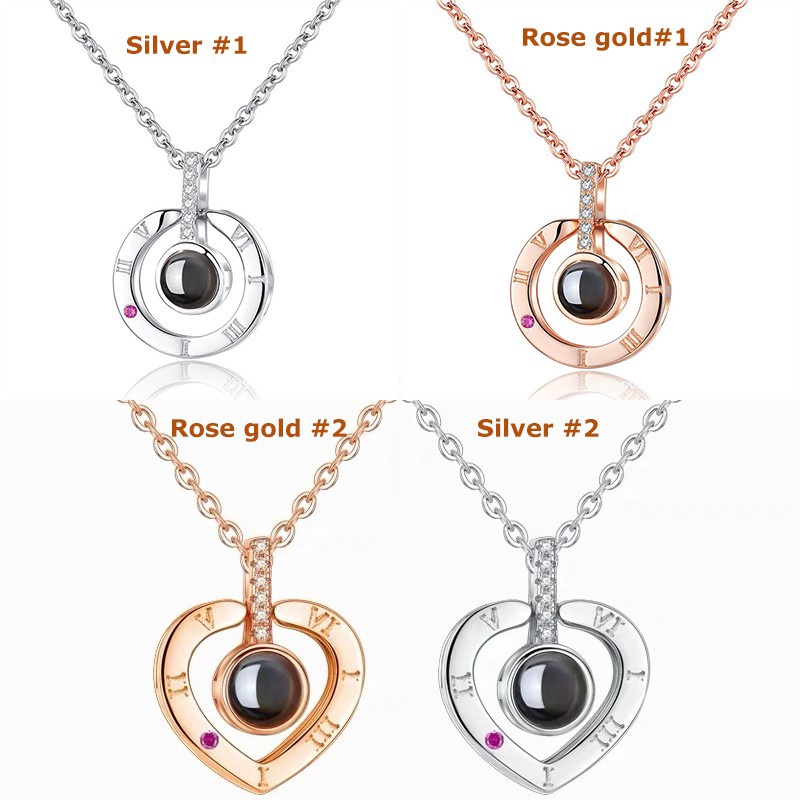 [100 ngôn ngữ] Trái tim / Vòng cổ &quot;I Love You&quot; Chiếu mặt dây chuyền / Tình yêu lãng mạn lưu giữ cho ngày cưới / Quà tặng ngày lễ tình nhân của mẹ