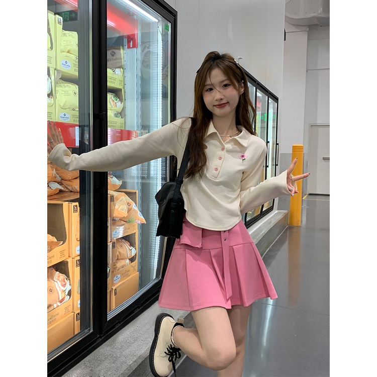 Áo Thun Croptop Tay Dài Thiết Kế Mới Thời Trang Mùa Thu Theo Phong Cách Hàn Quốc Cho Nữ