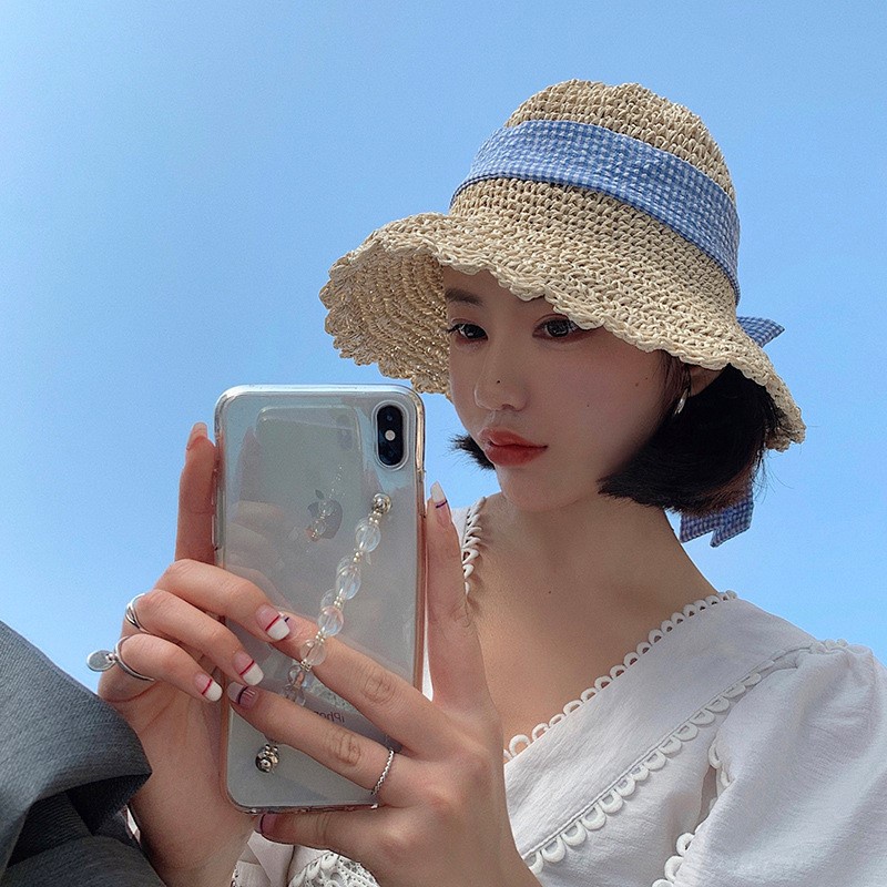 Mũ Cói Rộng Vành Thắt Nơ Xinh Xắn Phong Cách Retro Cho Bạn Gái