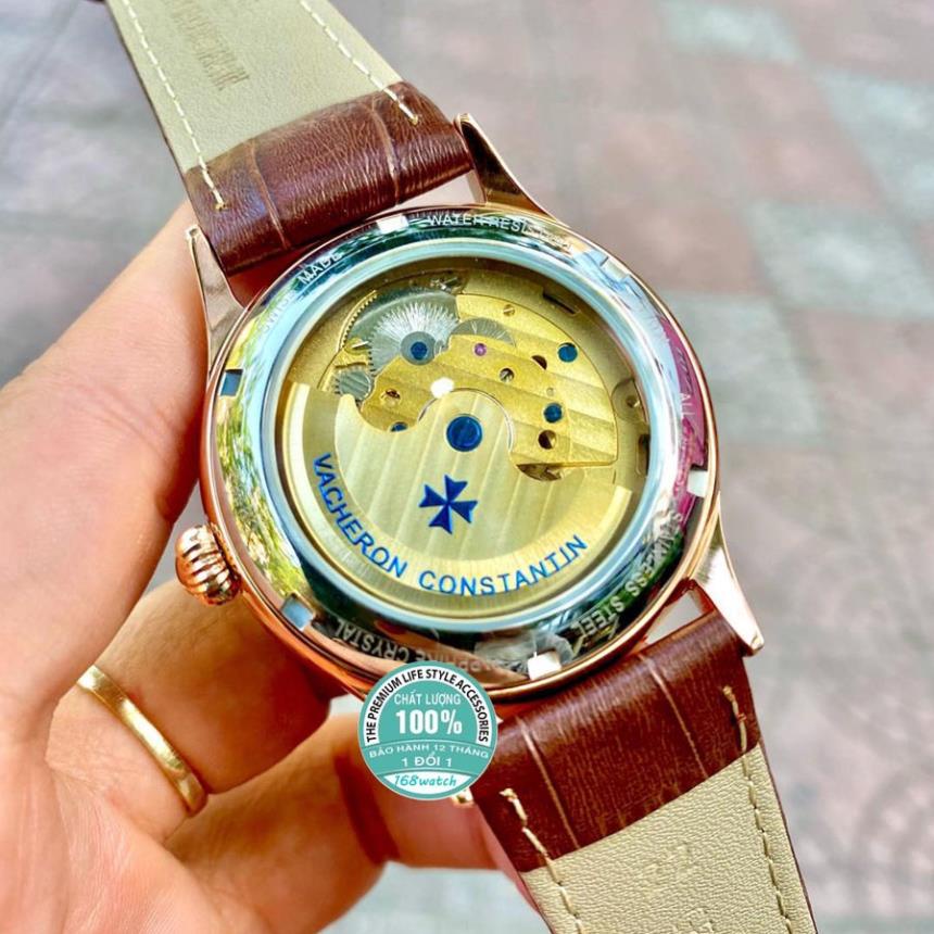 (Giao Hỏa Tốc) Đồng hồ Nam Vacheron máy nhật, mẫu 3kim mặt trắng viền vàng , dòng cơ Automatic size 40mm-41mm