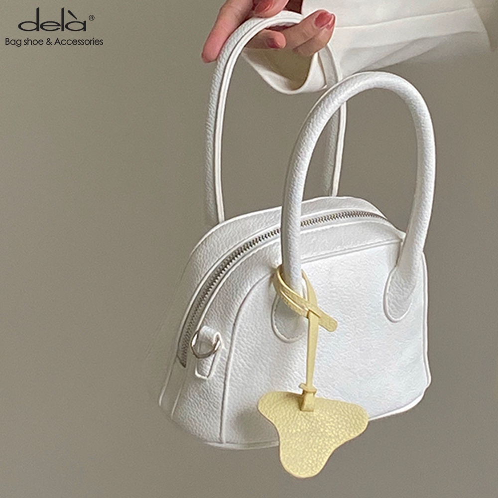 Dela Túi Xách Đeo Vai Mềm Mại Họa Tiết Vỏ Quả Vải Màu Trắng Phong Cách Hàn Quốc Dành Cho Nữ