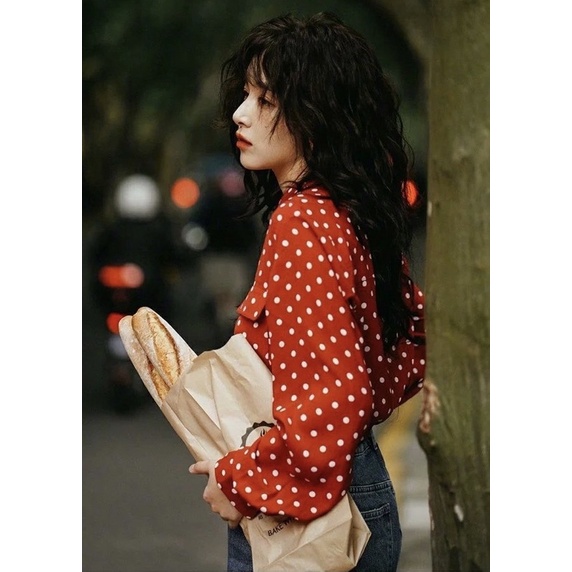 Áo Sơmi Đỏ Chấm Bi Retro Phong Cách Thập Niên 80 Diamondcloset Order