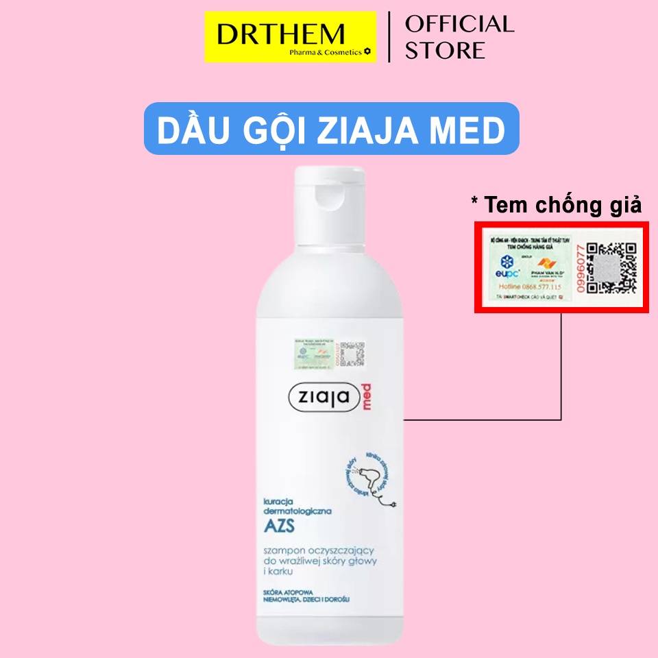 Dầu gội đầu Ziaja Med Atopic Dermatitis Cleansing Shampoo 300ml, Atopy Sạch tóc và Dịu Nhẹ Vùng Da Đầu Gáy