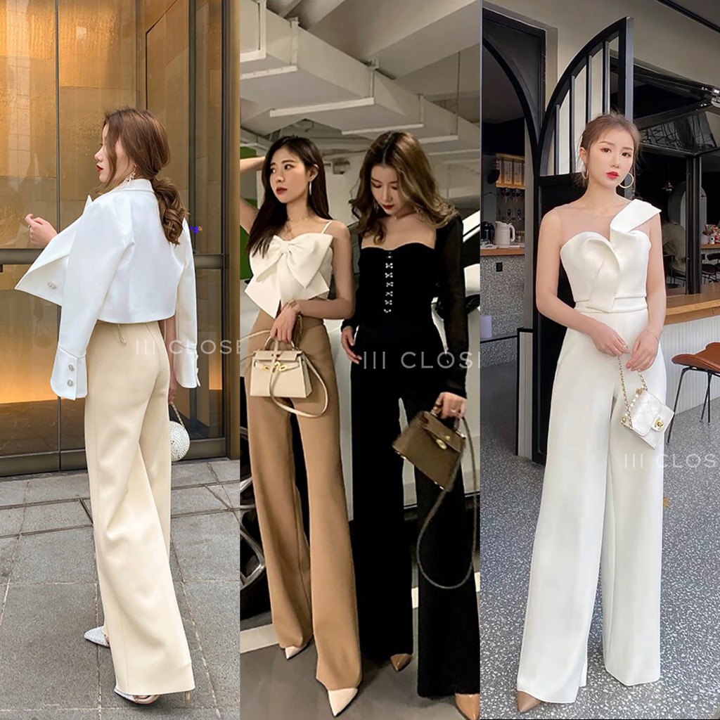 Quần dài lll Size S M L PB505 Dây kéo lưng phong cách ống rộng Vải Barbie Hình dáng đẹp Rời khỏi cơ 