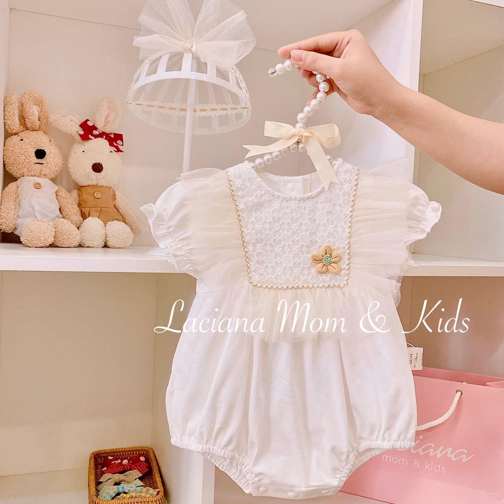 Bodysuit Hoa Vàng Tay Ngắn Kèm Nơ Xinh Xắn Cao Cấp Cho Bé Gái