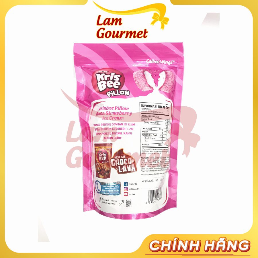 Bánh Snack Kris Bee Pillow Ăn Vặt Nhân Dâu và Socola Tan Chảy 110g - Lam Gourmet