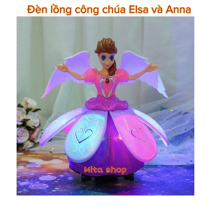 Đèn lồng búp bê công chúa Elsa và Anna có đèn có nhạc xoay tròn - Đồ chơi trung thu cho bé