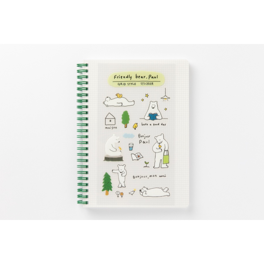 Sổ Ghi Chú ARTBOX Hàn Quốc Bìa PP Trong Suốt Đóng Gáy Lò Xo Giấy Kẻ Ô Vuông Kèm Sticker Hình Gấu BearDễ Thương