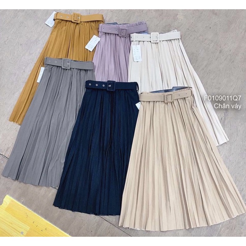 Chân Váy dài mi di gấp ly phối nịt eo TT0109