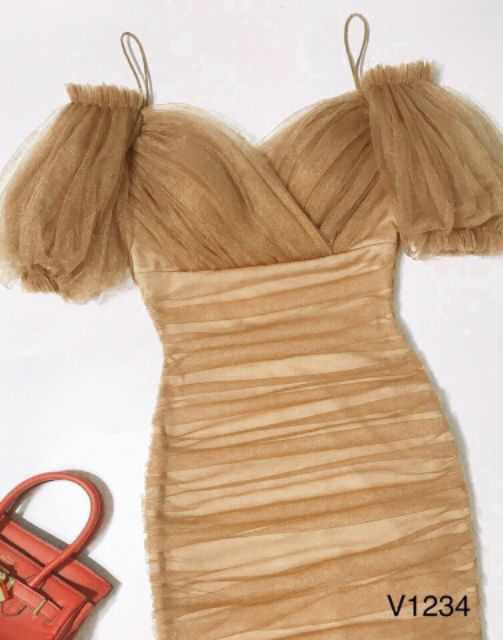 Đầm body lưới nude rớt vai