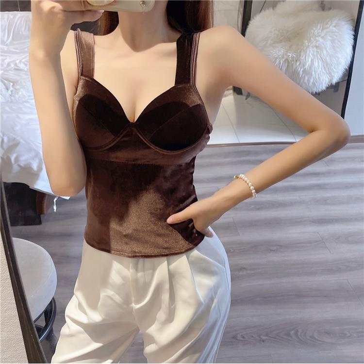 Áo hai dây vải nhung phong cách mới thời trang cho nữ