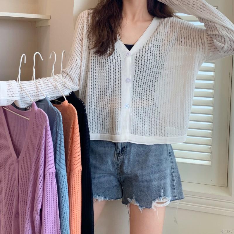 Áo Cardigan Dệt Kim Tay Dài Cổ Chữ V Màu Trơn Phong Cách Hàn Quốc Đơn Giản