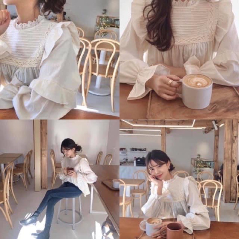 Áo Babydoll viền bèo xếp ly ngực Ulzzang M03 ( hình thật, hàng có sẵn)